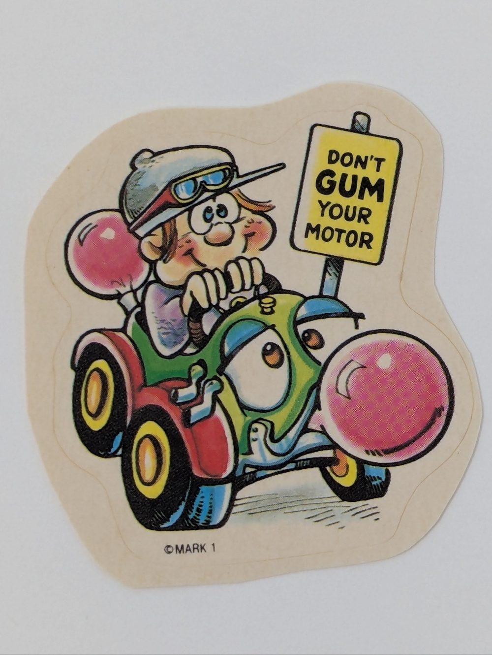Vintage Sticker Scratch and Sniff Bubble Gum Celebrity Mark 1983 Car Motor